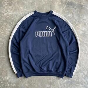 Vintage Puma Crewneck Sweatshirt Navy Blue Spellout Logo